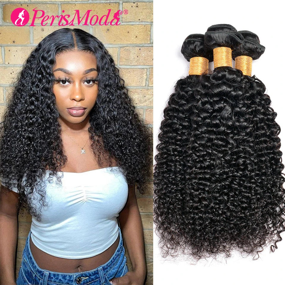 PerisModa Kinky Curly Bundles 3/4 Bundles Brazilian Remy Weave Human Hair Extensions For Black Women